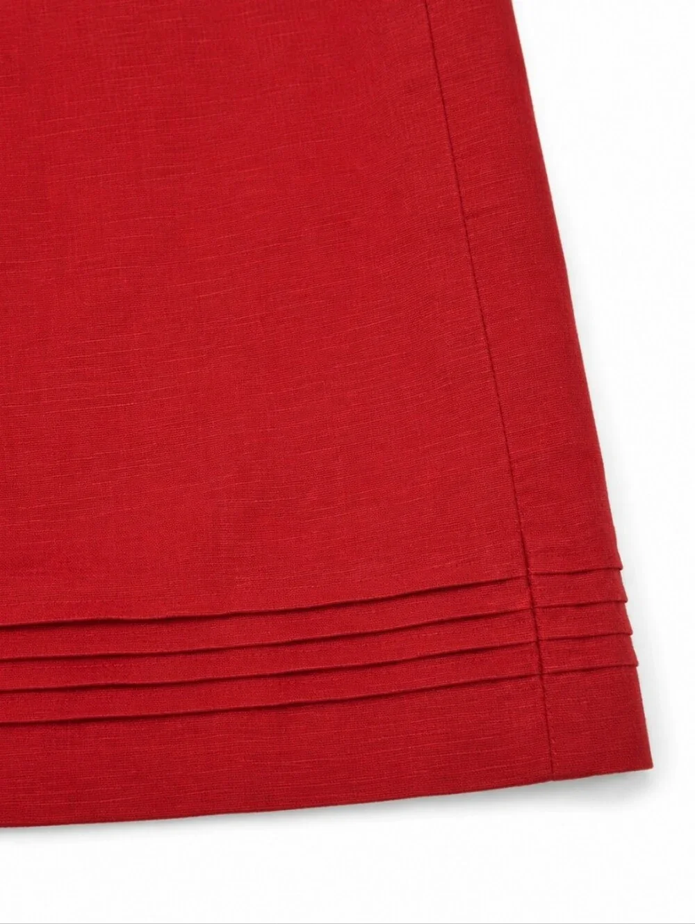 Ann Taylor Red Linen Blend Mini Skirt Sz 8 With Horizontal Pintuck Hemline